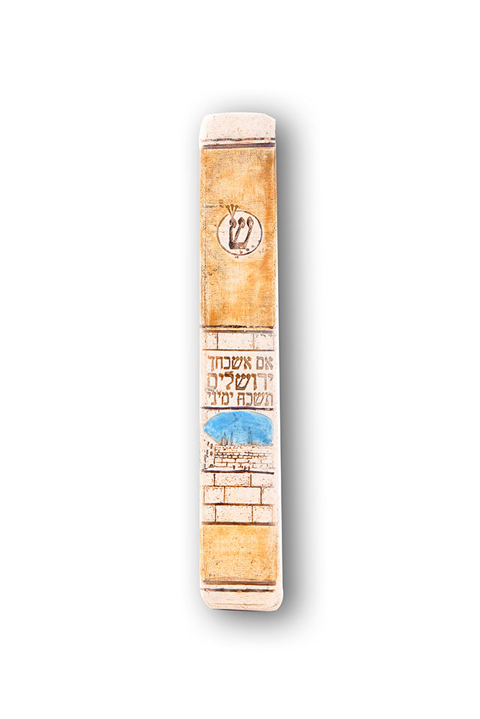 Handmade Mezuzah Case Jerusalem Model Decorated With 24 karat By Studio Art In Clay