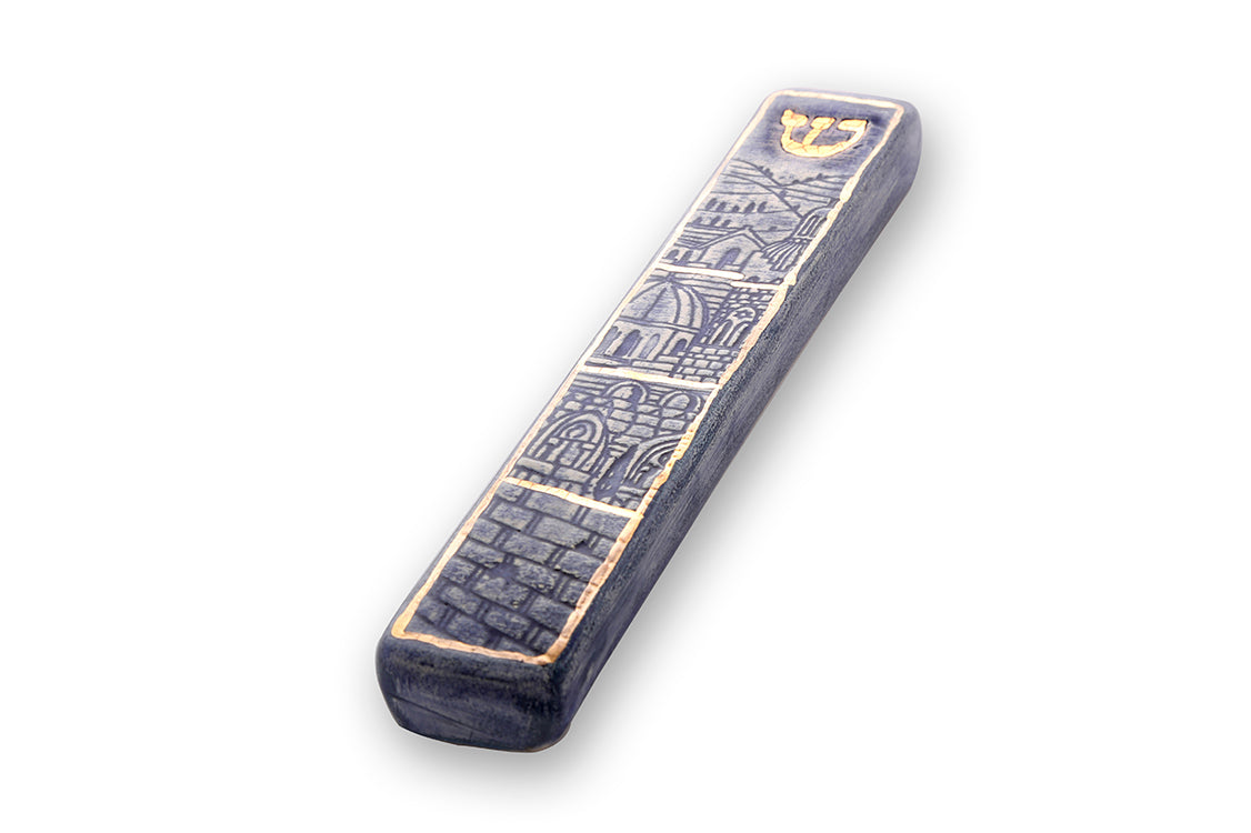 Mezuzah Case Decorated With 24k Gold Jerusalem Walls Modellll