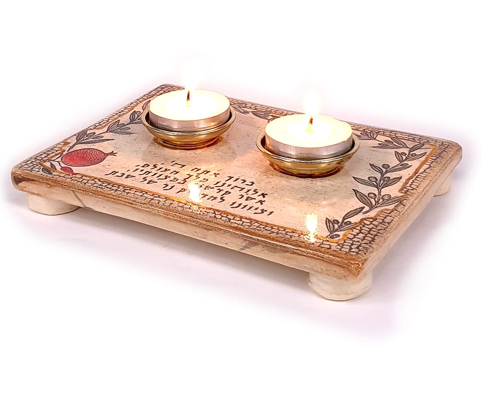 Handmade Jewish Candle Holder To Shabbat Decorated with 24k gold