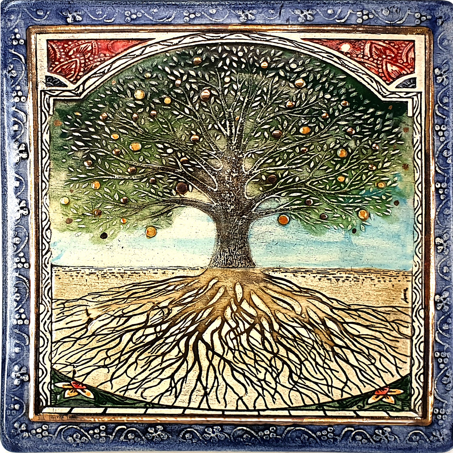 Tree of life Ceramic Plaque Handmade and decorated with 24 karat gold
