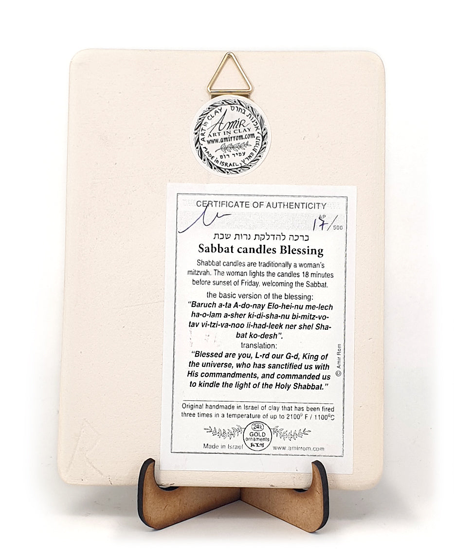 Candlestick Shabbat holder + Ceramic candles blessing plaque