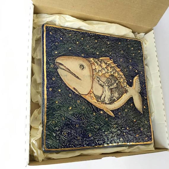 Jonah and the Whale Story ceramic plaque gift box