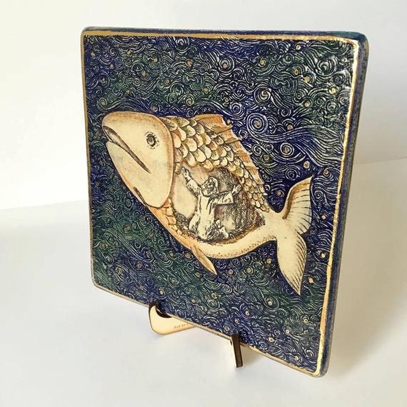 Jonah and the Whale Story ceramic plaque limited edition