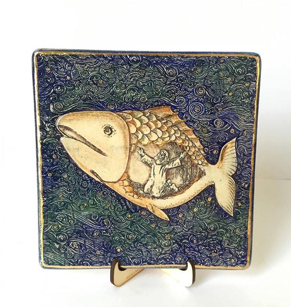 Jonah and the Whale Story Ceramic plaque jewish gift