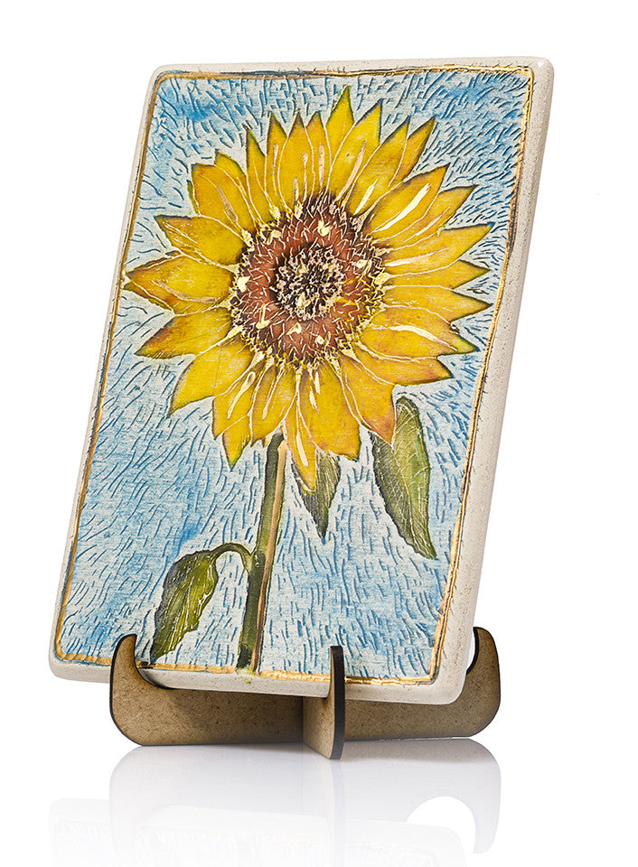 Helianthus annuus handmade ceramic plaque