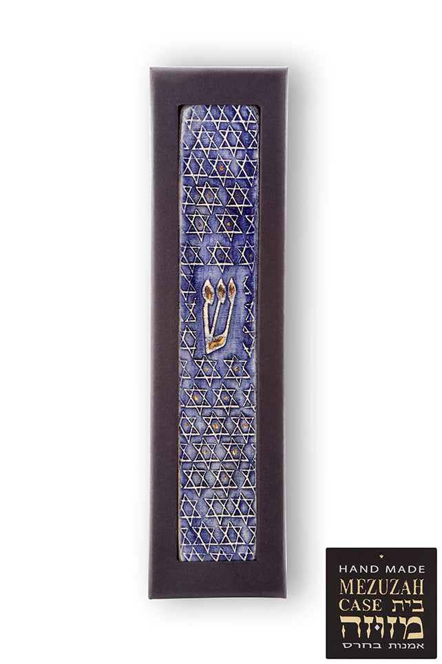 Star of david Mezuzah Case Decorated with 24k Gold in a Box Gift