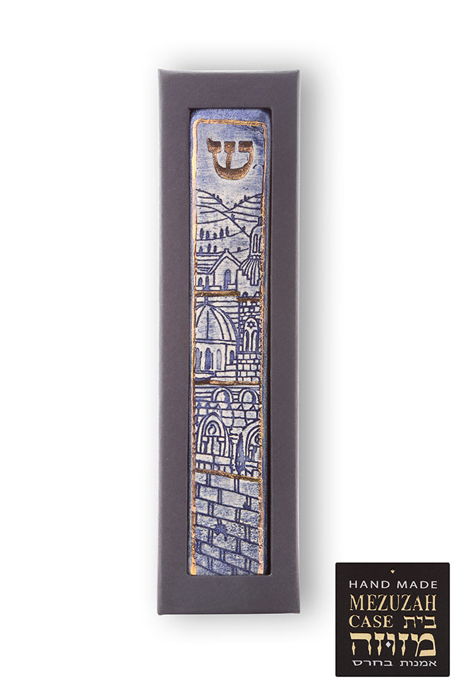 Handmade Mezuzah Case Jerusalem Walls Model in a Box Gift Judaica Gift By Studio Art In Clay