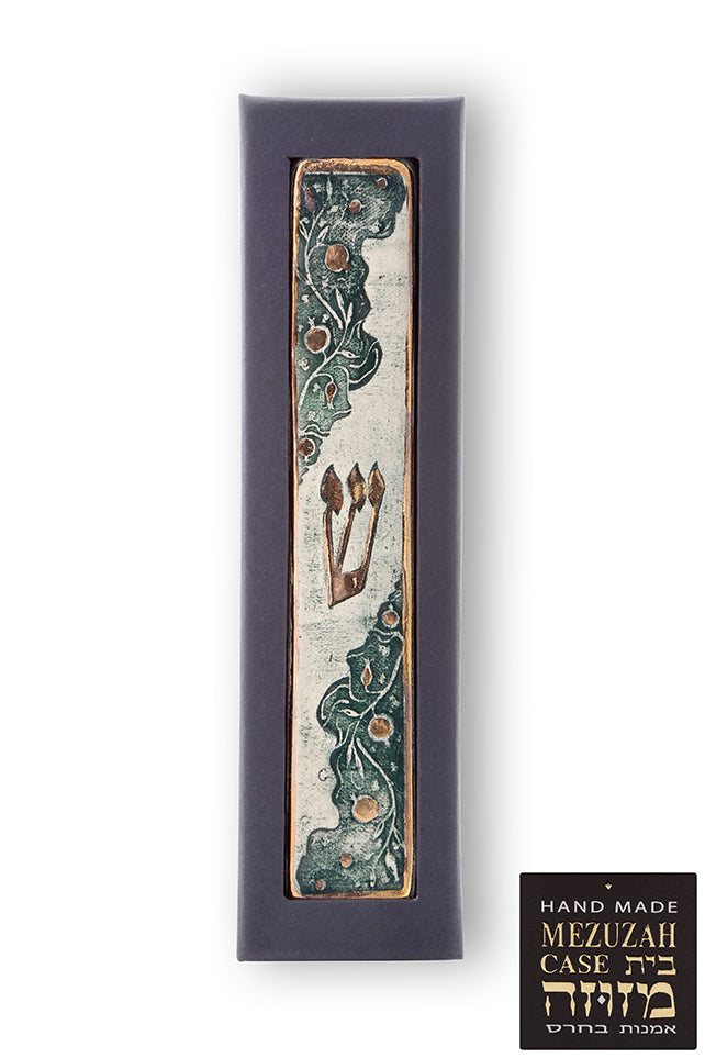 Mezuzah Case Decorated with Gold and Pomegranates