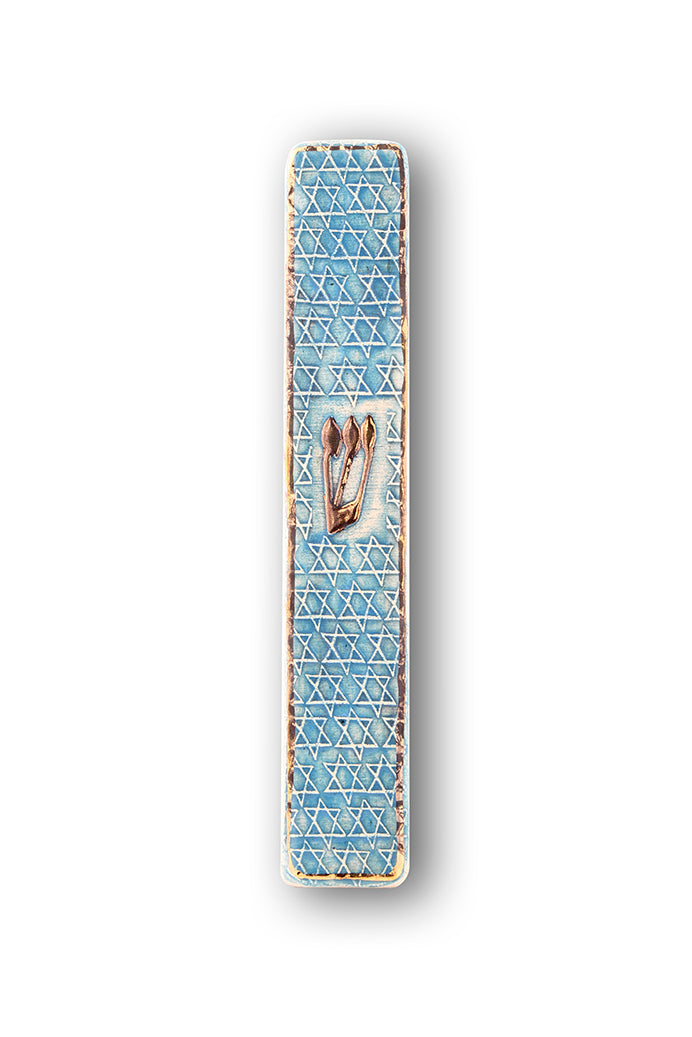 Handmade Mezuzah Case Star of David Decorated With 24 Karat Gold Limited Edition