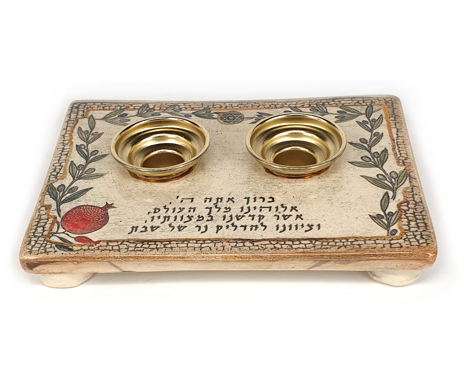 Candlestick Shabbat Holder Decorated With Olive And Star of David