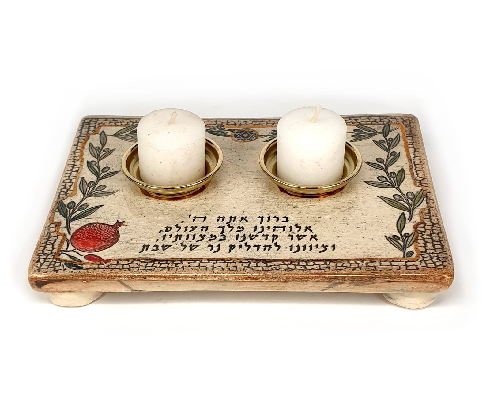 Ceramic Shabbat candleholders - Decorated with 24k gold