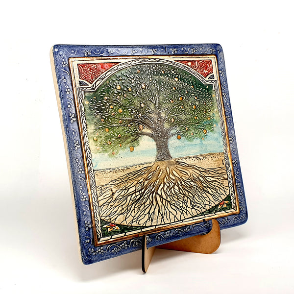 Tree Of Life Handmade Ceramic Wall Plaque Decorated With 24 Karat Gold