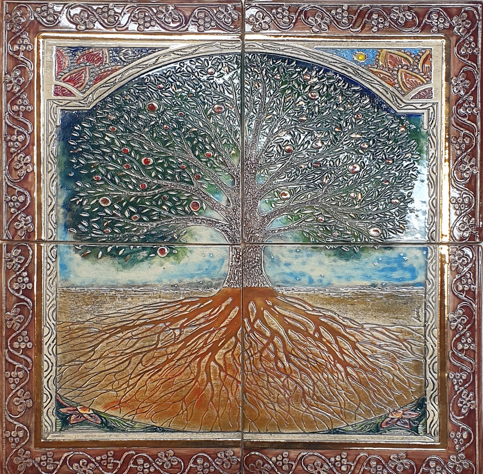 Tree Of Life Hand Made Ceramic Wall Blessing 4 Parts