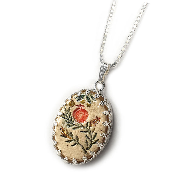 Pomegranate pendant - Handmade silver necklace