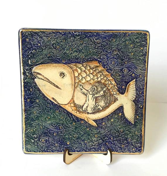  Jonah and the Whale Story Ceramic plaque jewish gift
