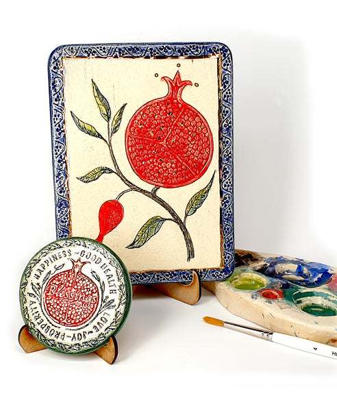 Rosh hashana Gift Pomegranate ( Rimon ) Handmade Wall Plaque and Small Tile